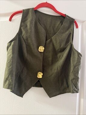 Olive Green Sleeveless Vest with Gold Buttons